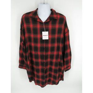 Zontroldy Womens Flannel Plaid Shirt Long Casual Pockets XL NWT